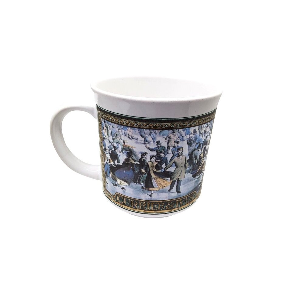 vintage enesco 1991 currier & ives stoneware coffee mug. 10oz